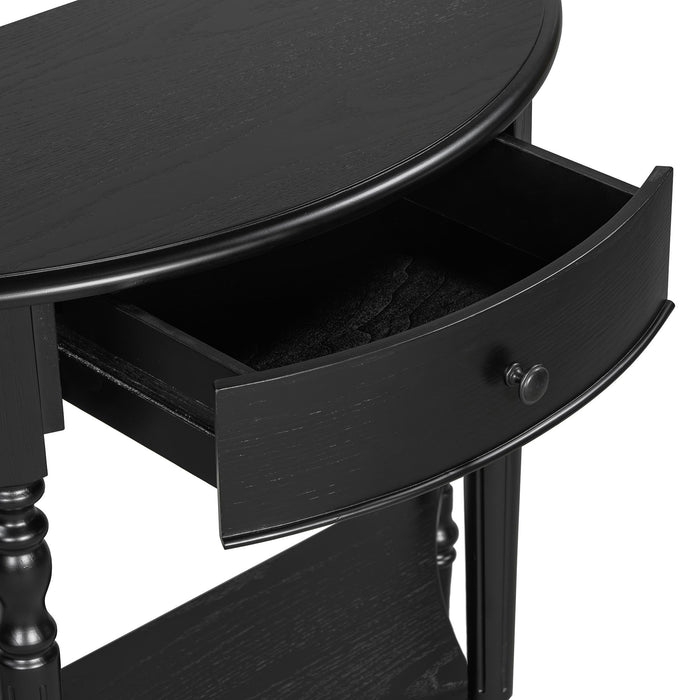 Half Moon Console Table With Drawer & Shelf Accent Table For Entryway - Black