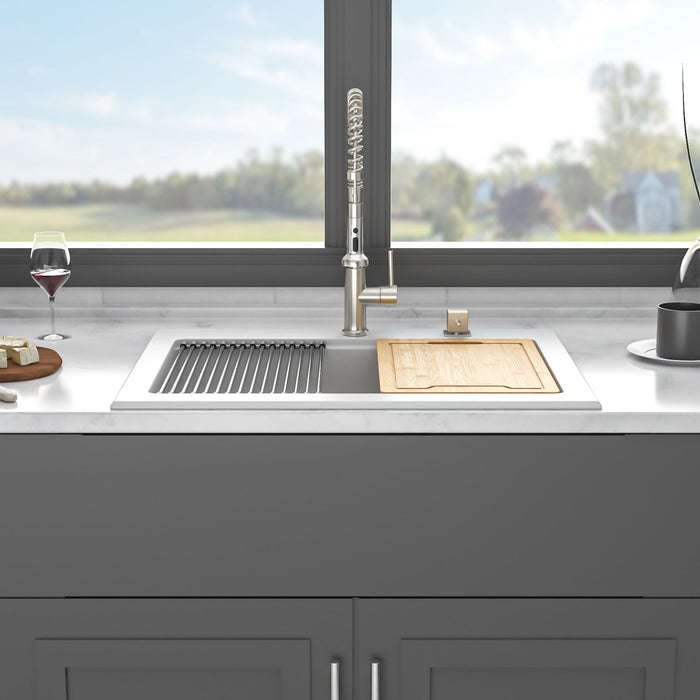 Quartz Kitchen Sink 30" X 22" Granite Composite Workstation Drop In Sink - White