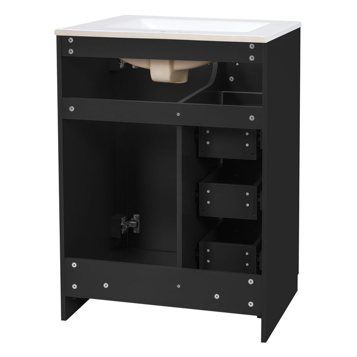 Bathroom Vanity With Integrated Sink, Rectangular Cabinet With 1 Door And 3 Drawers