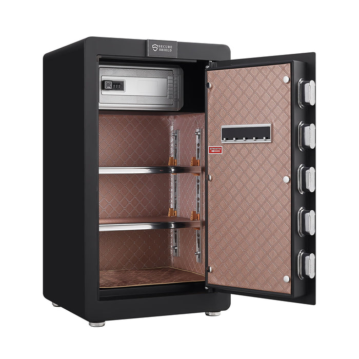 Biometric Digital Safe With Removable Partition, Dual Lock Security - Black