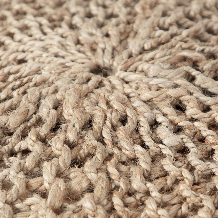 Handmade Jute Pouf With Cable Knit Pattern - Natural