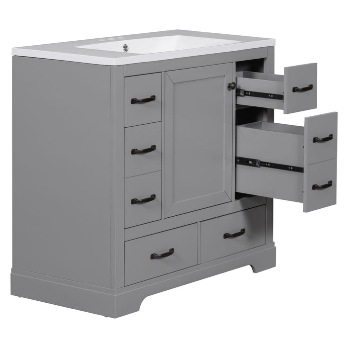 Modern Bathroom Vanity With Sink, 6 Drawers, Adjustable Shelf