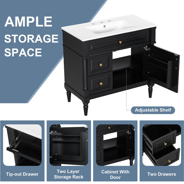 Freestanding Bathroom Vanity With Sink, Adjustable Shelf, Flip Drawer