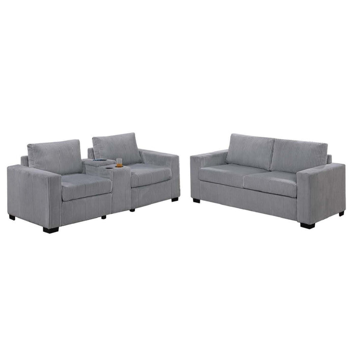 Elegant Simple Sofa Set With Console Cup Holder And Loveseat