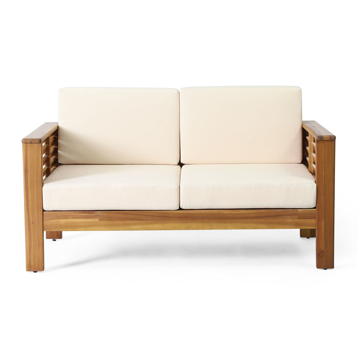 Acacia Wood Loveseat And Coffee Table Set With Cushions