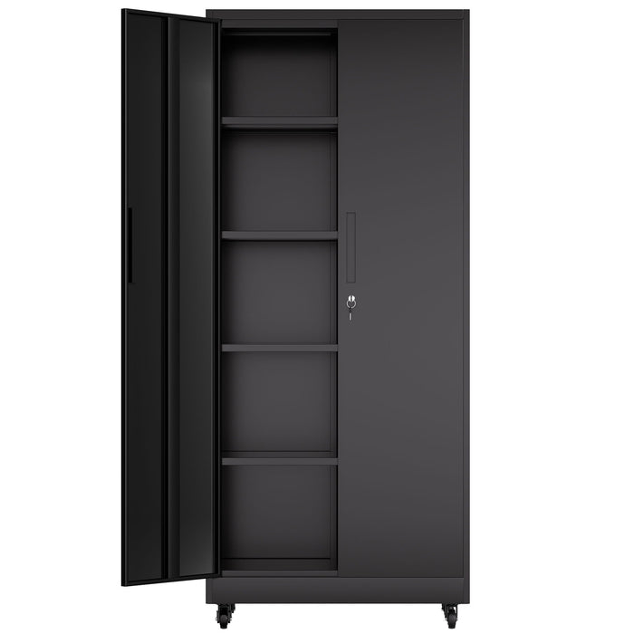 Heavy Duty Rolling Cabinet With Lock, Garage Storage Cabinet, 4 Adjustable Shelves For Tool Organization