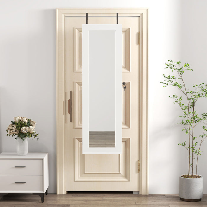 Jewelry Armoire Organizer With Full Length Mirror, Wall Mounted Lockable Cabinet With LED Light