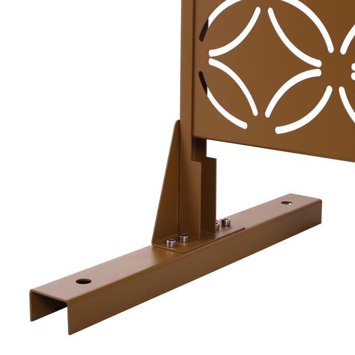 Freestanding Decorative Privacy Screen For Deck Balcony Patio, Metal Privacy - Brown