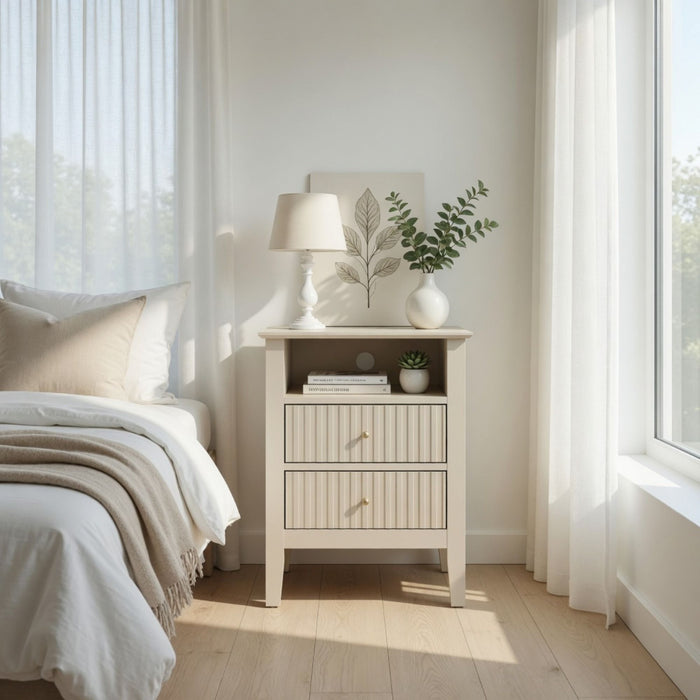 Fluted Nightstand With 2 Drawers