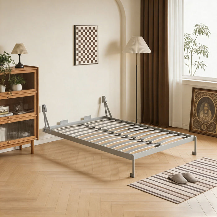 Queen Size Vertical Murphy Wall Cabinet Folding Bed With Automatic Legs - Gray