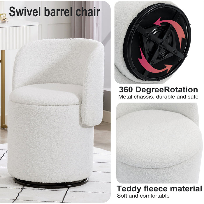 Barrel Chair & Built In Storage, 360° Swivel - Beige