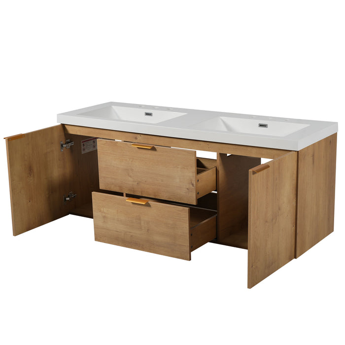 Double Sink Bathroom Vanity Soft Close Doors, Divided Drawers, Wall Mounted - Wood