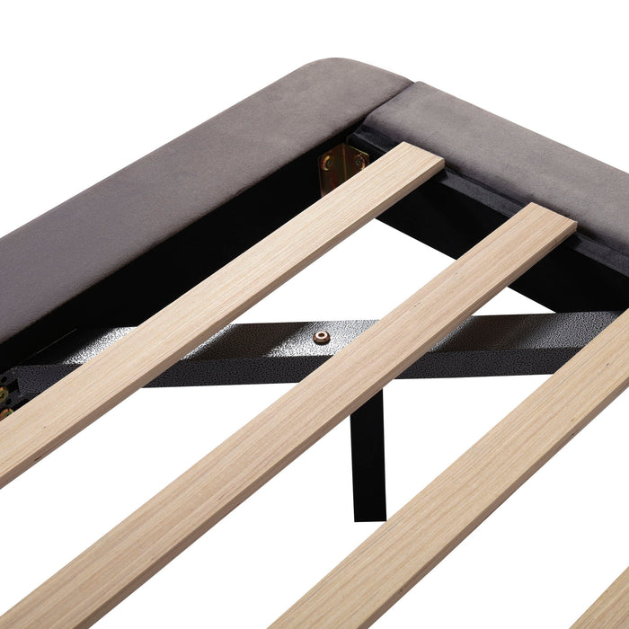 Upholstered Platform Bed With Sensor Light And 2 Large Backrests, With 2 Sets Of USB Port And Socket On Each Rear Bed Leg