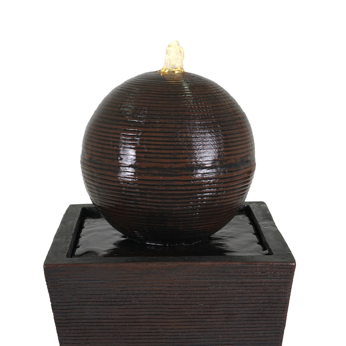35.5" Tall Column Fountain With LED Lights, Retro Outdoor Decor, Weather Resistant Feature - Dark Brown