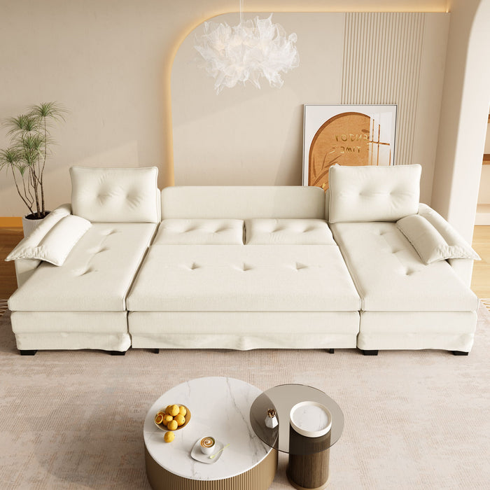 U-Shaped Sleeper Sofa With Pull Out Bed, Removable Armrests & USB Ports For Living Room