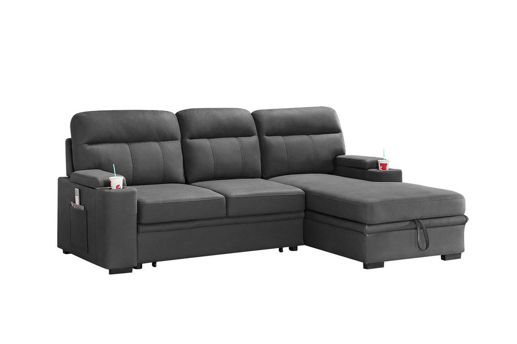 Kaden - Sleeper Sectional Sofa Chaise With Storage Arms And Cupholder