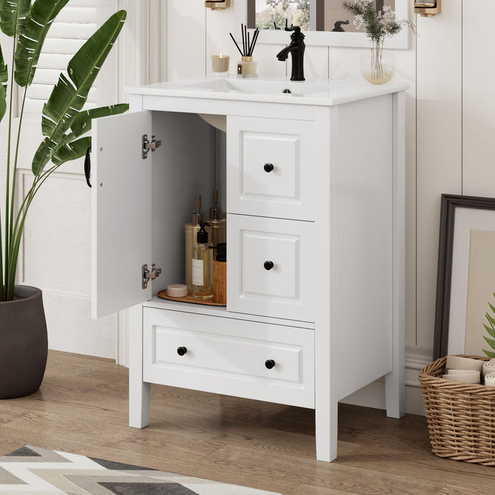 Freestanding Bathroom Vanity With Sink, Soft Closing Cabinet And Drawers - White