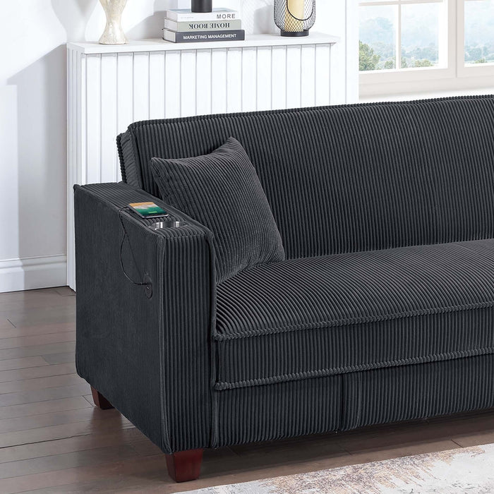 Modern Convertible Sofa With Hidden Storage USB Port, Cup Holder
