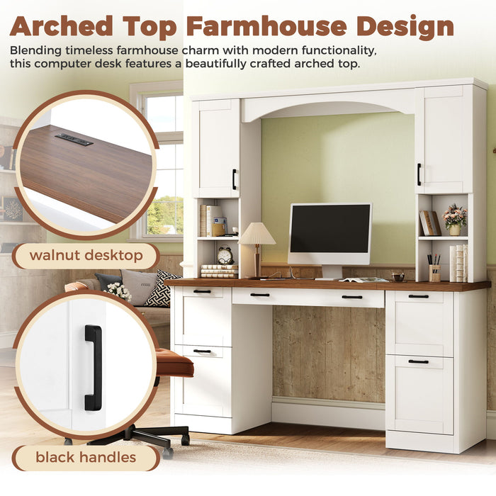 Farmhouse Computer Desk With Hutch