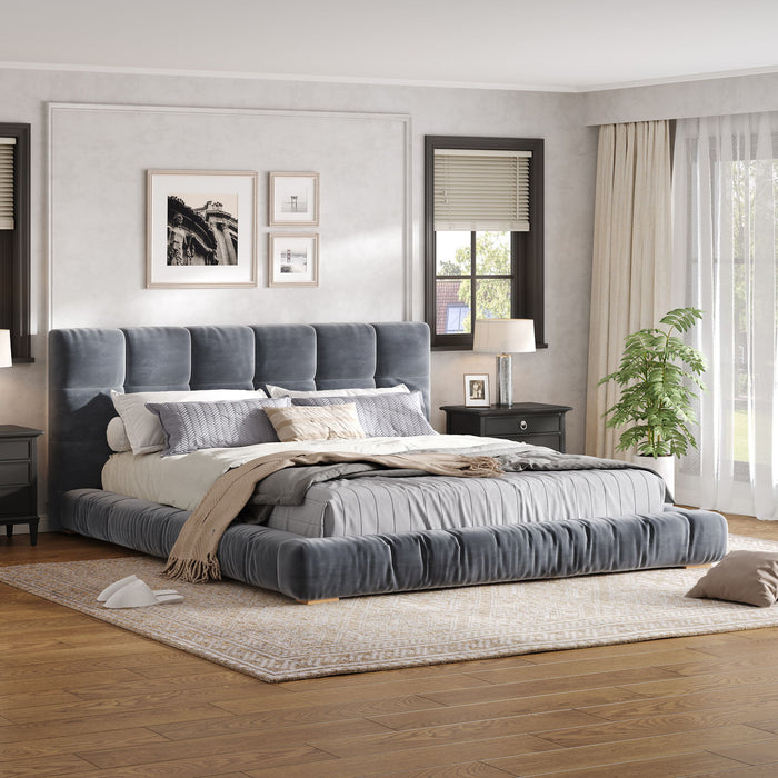 Upholstered Platform Bed Frame With Tufted Headboard