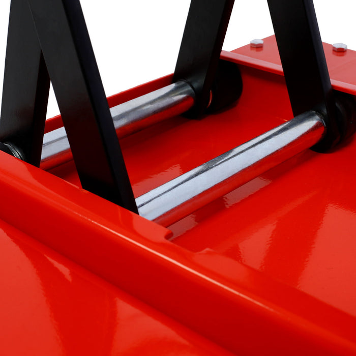 Heavy Duty Motorcycle Lift Jack With Dolly Tray And Wide Deck - Red