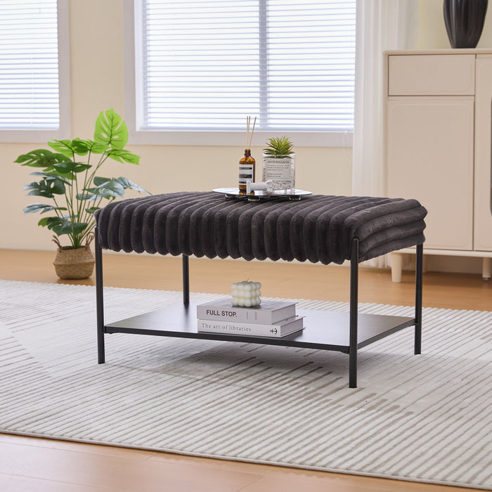 Upholstered Ottoman Coffee Table Foot Rest With Open Storage