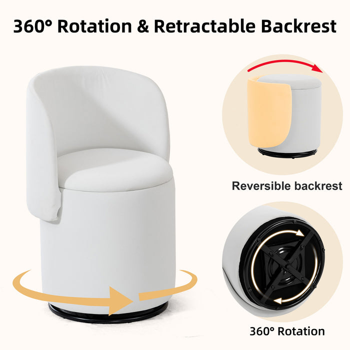 Barrel Chair With Built In Storage, 360° Swivel - Beige