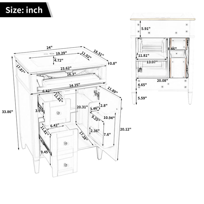 Bathroom Vanity With Top Sink, Storage Cabinet With 2 Drawers And Tip-Out Drawer