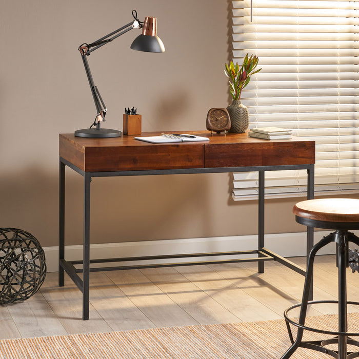 Industrial Style Storage Desk With Acacia Wood Top And Metal Legs - Oak
