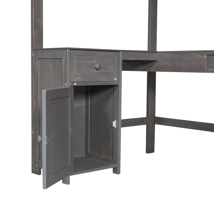 Loft Bed With U-Shaped Desk, Drawers, And Storage Shelves