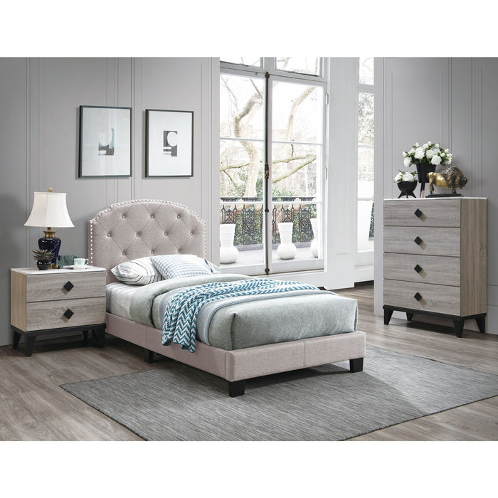 Button Tufted Bed With Nailhead Trim