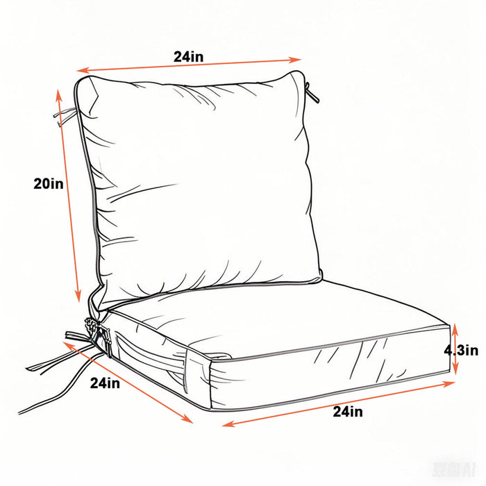 24X24 Inch Outdoor Deep Seat Cushion Set Waterproof Fade Resistant Patio Furniture Cushions With Removable Covers, Adjustable Straps & Handles (Set of 2) - Red