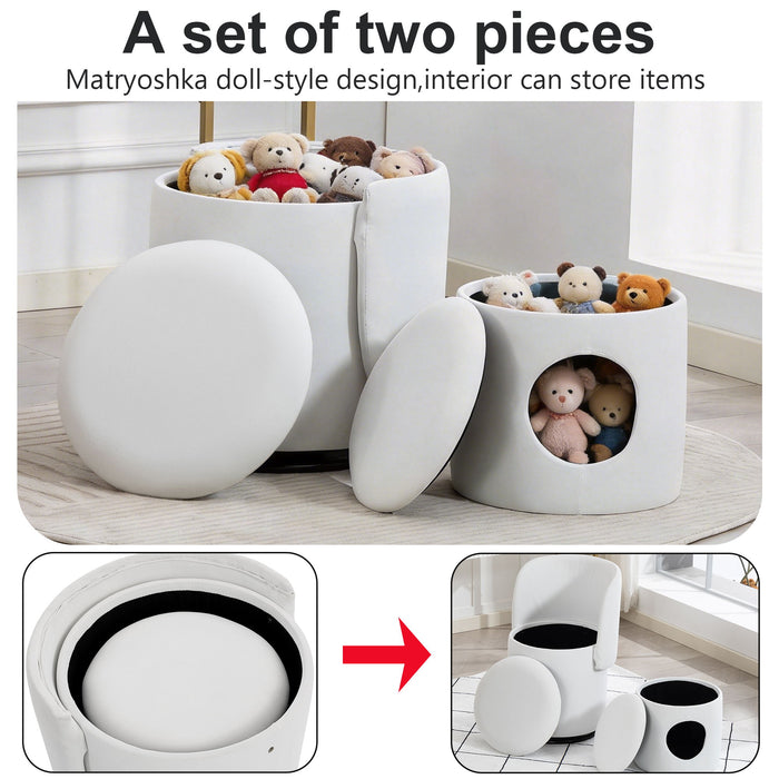 Barrel Chair With Built In Storage, 360° Swivel - Beige