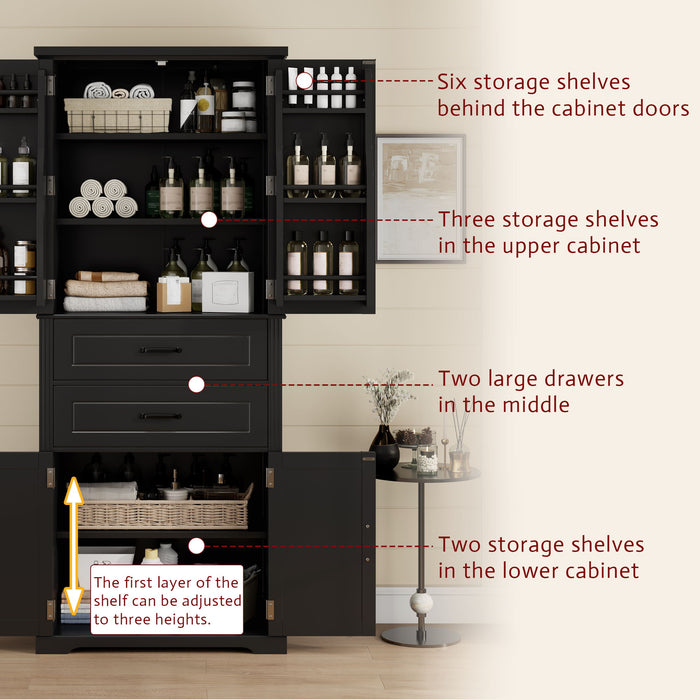 Storage Cabinet With Adjustable Shelves, 2 Drawers, Doors