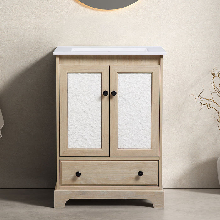 Bathroom Vanity With Basin, 1 Drawer Free Standing Storage - Brown