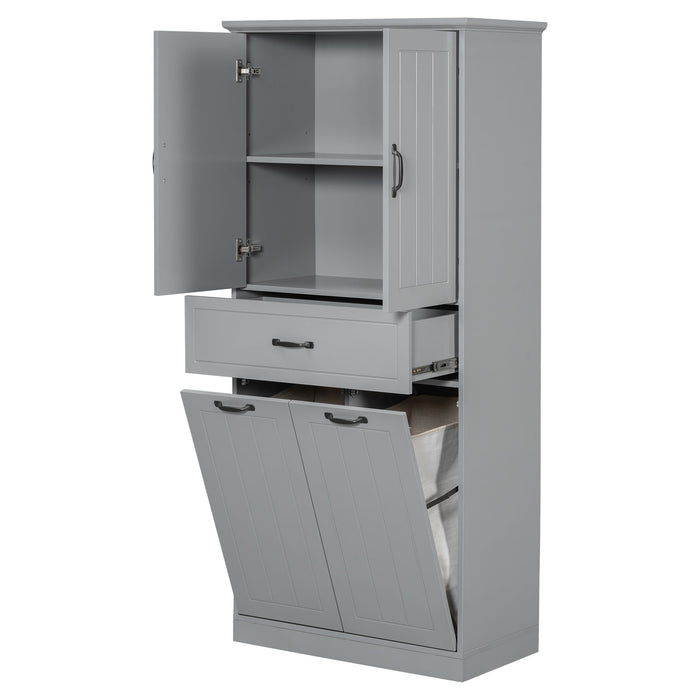 Modern Bathroom Storage Cabinet With Two Laundry Baskets, One Drawer, Adjustable Shelf