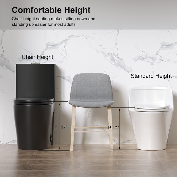 1 Piece Toilet With Tornado Flush, Dual Flush, And ADA Height Comfort Chair