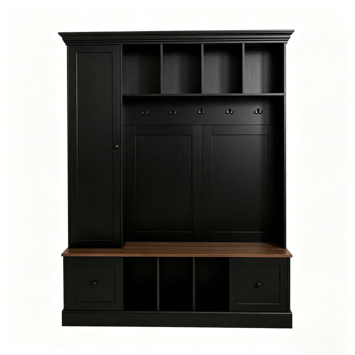 Hall Tree With Shoe Storage Bench, Entryway Coat Rack With 5 Hooks