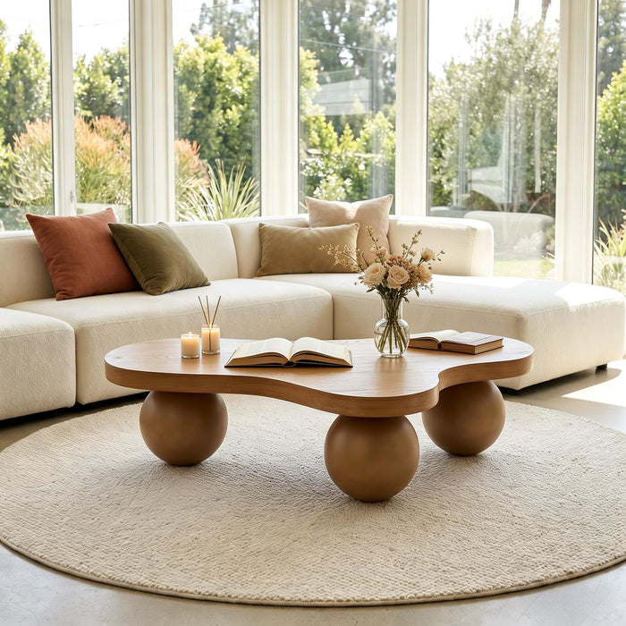 Cloud Shaped Coffee Table With 3 Ball Legs For Living Room