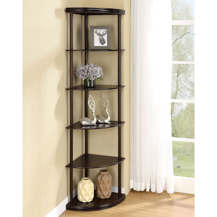 Corner Bookcase With 5 Shelves, Compact Design For Living Room - Cappuccino