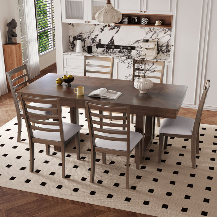 Extendable Dining Set, Farmhouse Extendable Table With Upholstered Chairs
