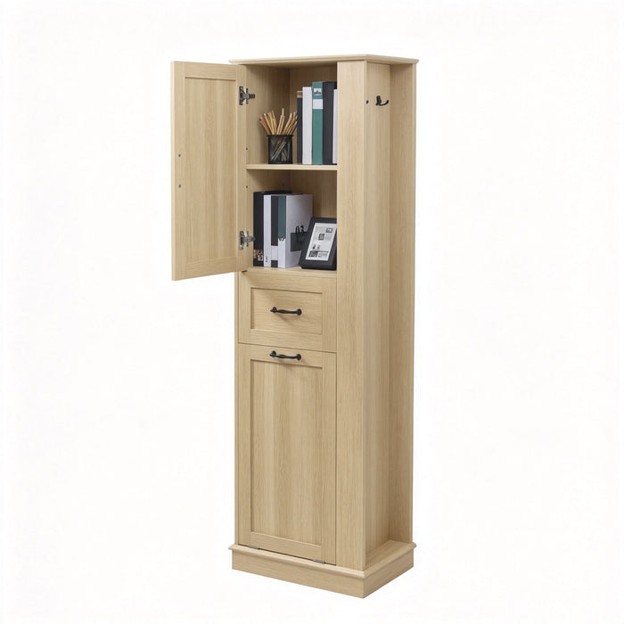 Modern Tall Storage Cabinet With Tilt-Out Compartment, Adjustable Shelves