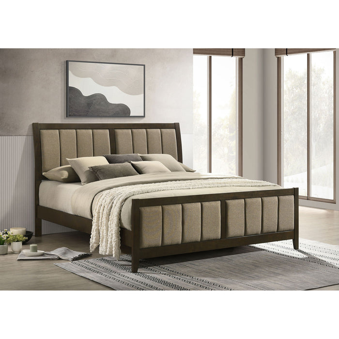 Clement - Upholstered Eastern King Bed - Dark Brown