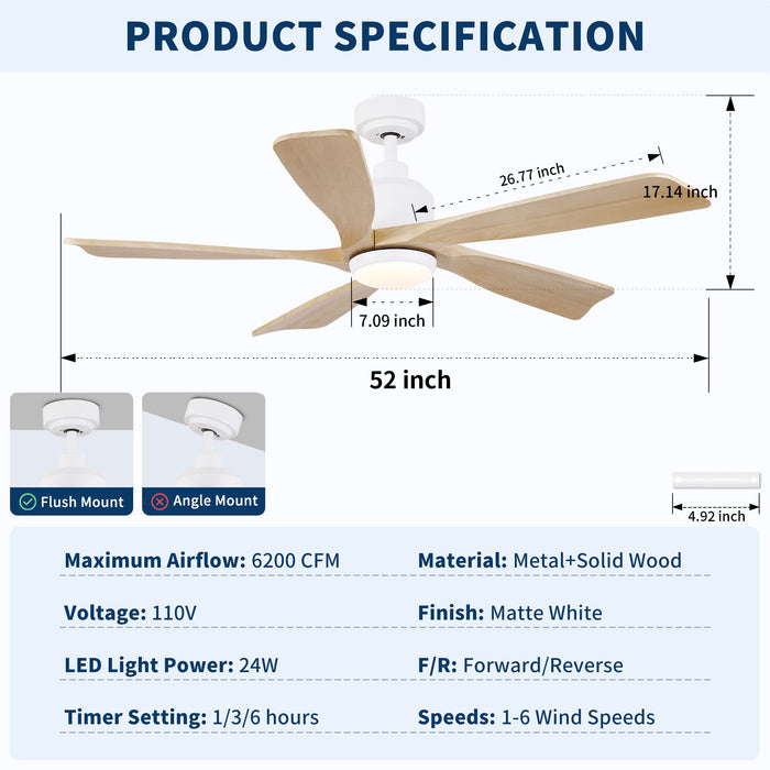 American Farmhouse Ceiling Fan With Light Quiet DC Motor