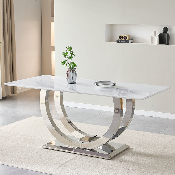 Rectangular Dining Table - Silver / White