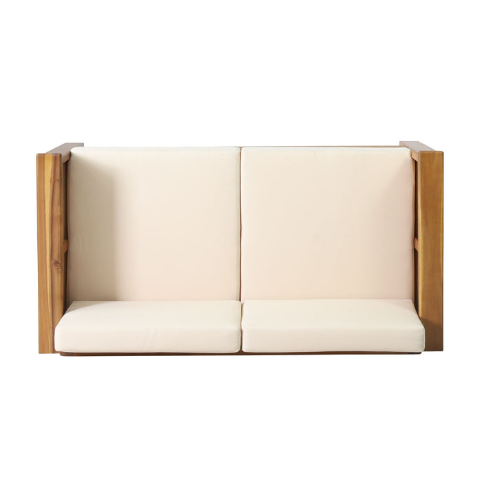 Acacia Wood Loveseat And Coffee Table Set With Cushions