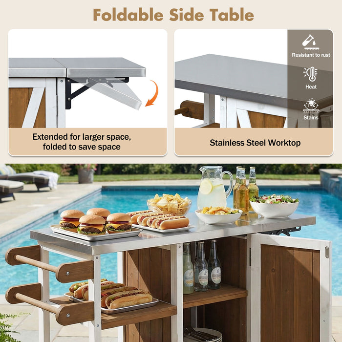 Foldable Outdoor Kitchen Island With Storage Cabinet