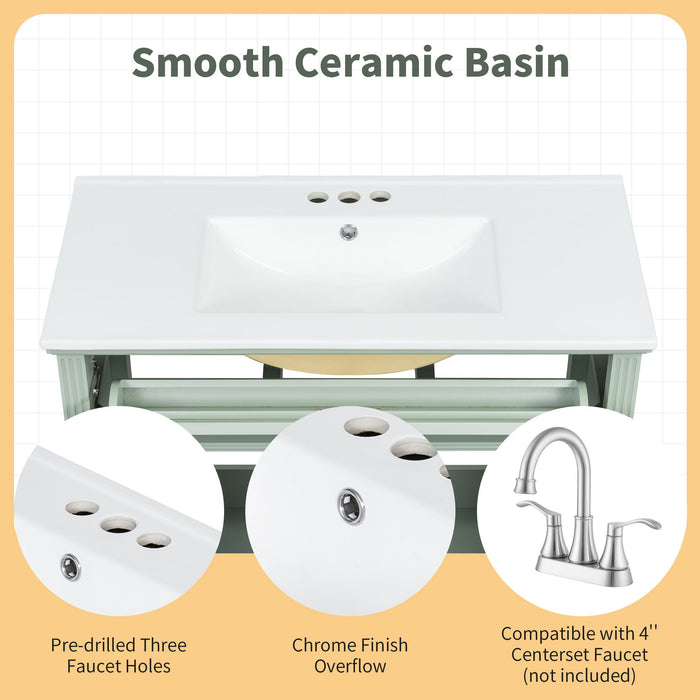 Bathroom Vanity With Sink, Flip-Out Top Drawer, Soft Close Doors, 2 Storage Drawers