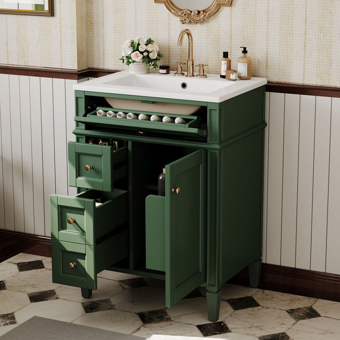 Bathroom Vanity With Top Sink, Storage Cabinet With 2 Drawers And Tip-Out Drawer