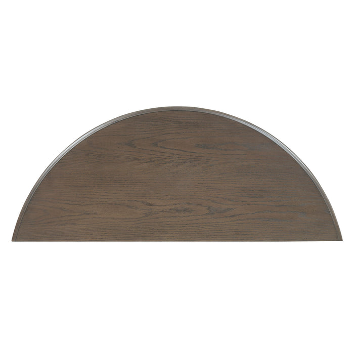 Half Moon Console Table With Drawer & Shelf For Living Room - Walnut